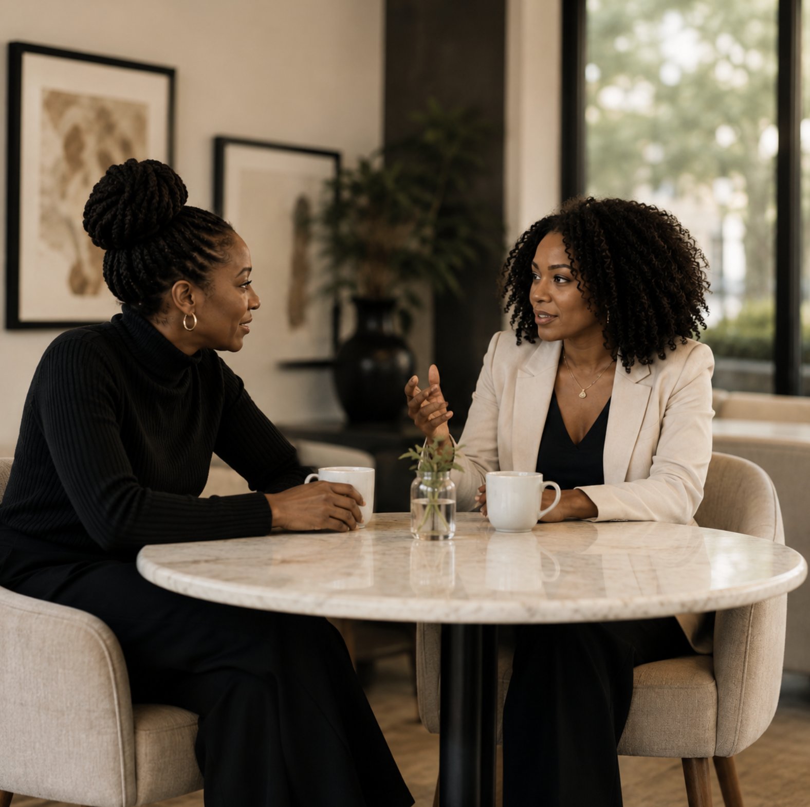 Two Black women in conversation
