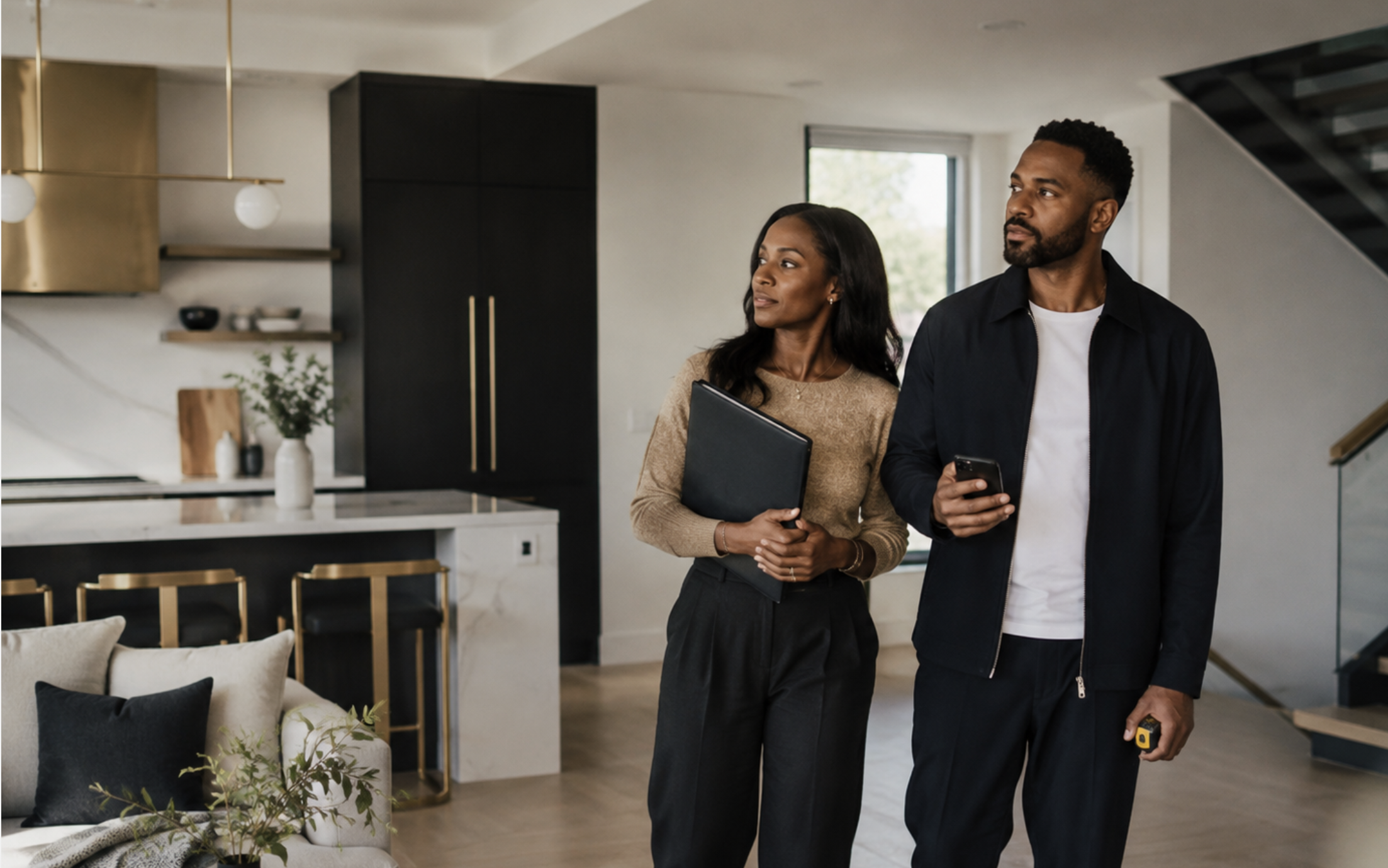 A couple touring a modern home together